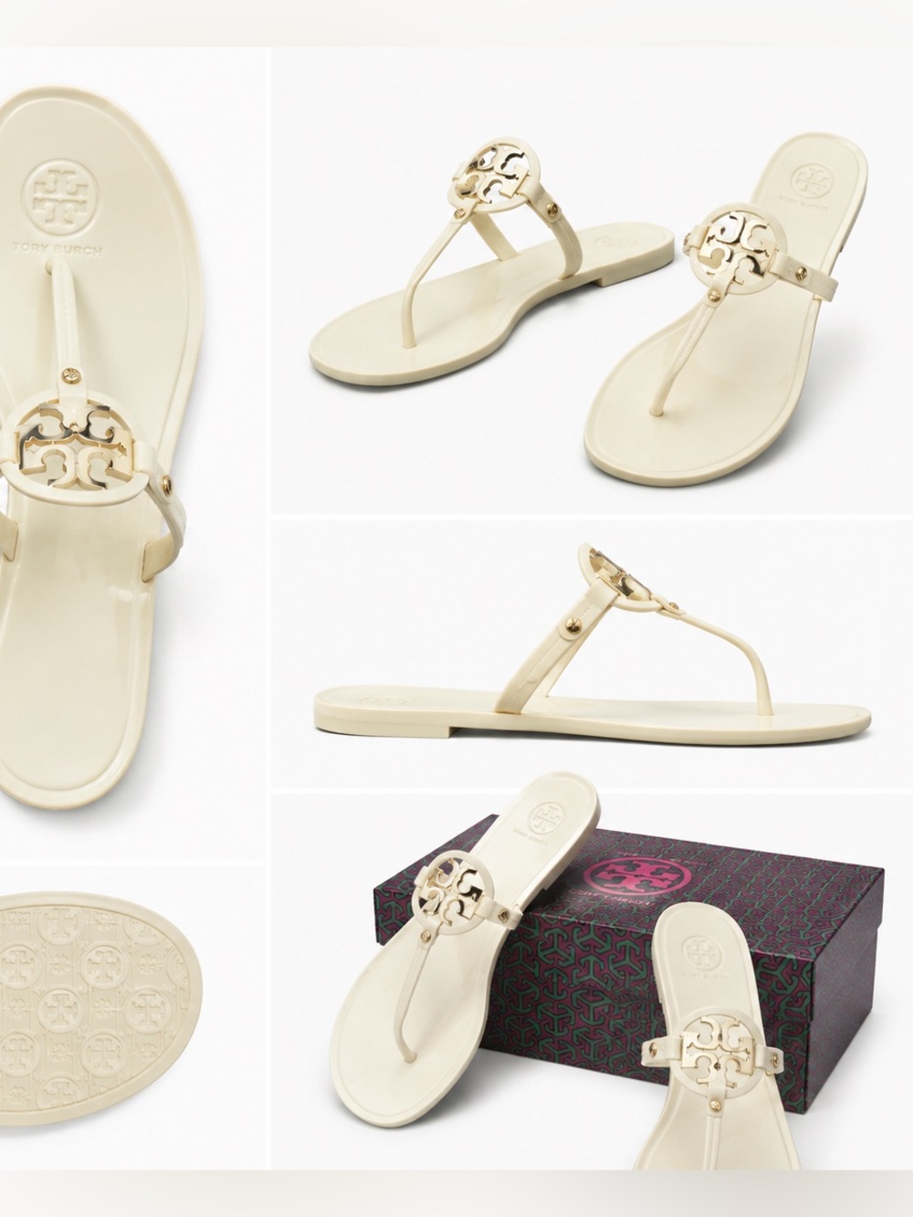Tory Burch Cream Logo Jelly Thong Sandals - Picture 2 of 2